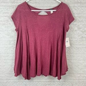 NWT We The Free FREE PEOPLE Shiraz Red Top Small Boho Swing Layer Short Sleeve